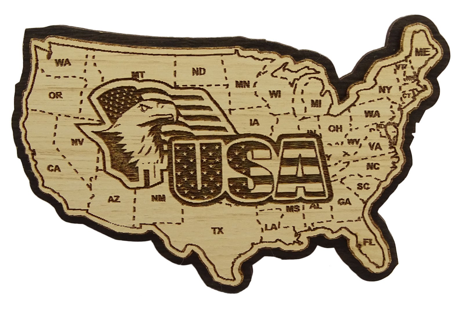 Printtoo USA Map Wood Engraved Fridge Magnet Souvenir Gift