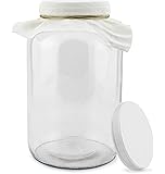 1 Gallon Glass Kombucha Jar w/Cotton Cloth Cover & Plastic Lid for Storage after Brewing