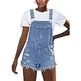 luvamia Women's Ripped Short Overalls Adjustable Denim Bib Overall Shorts Romper