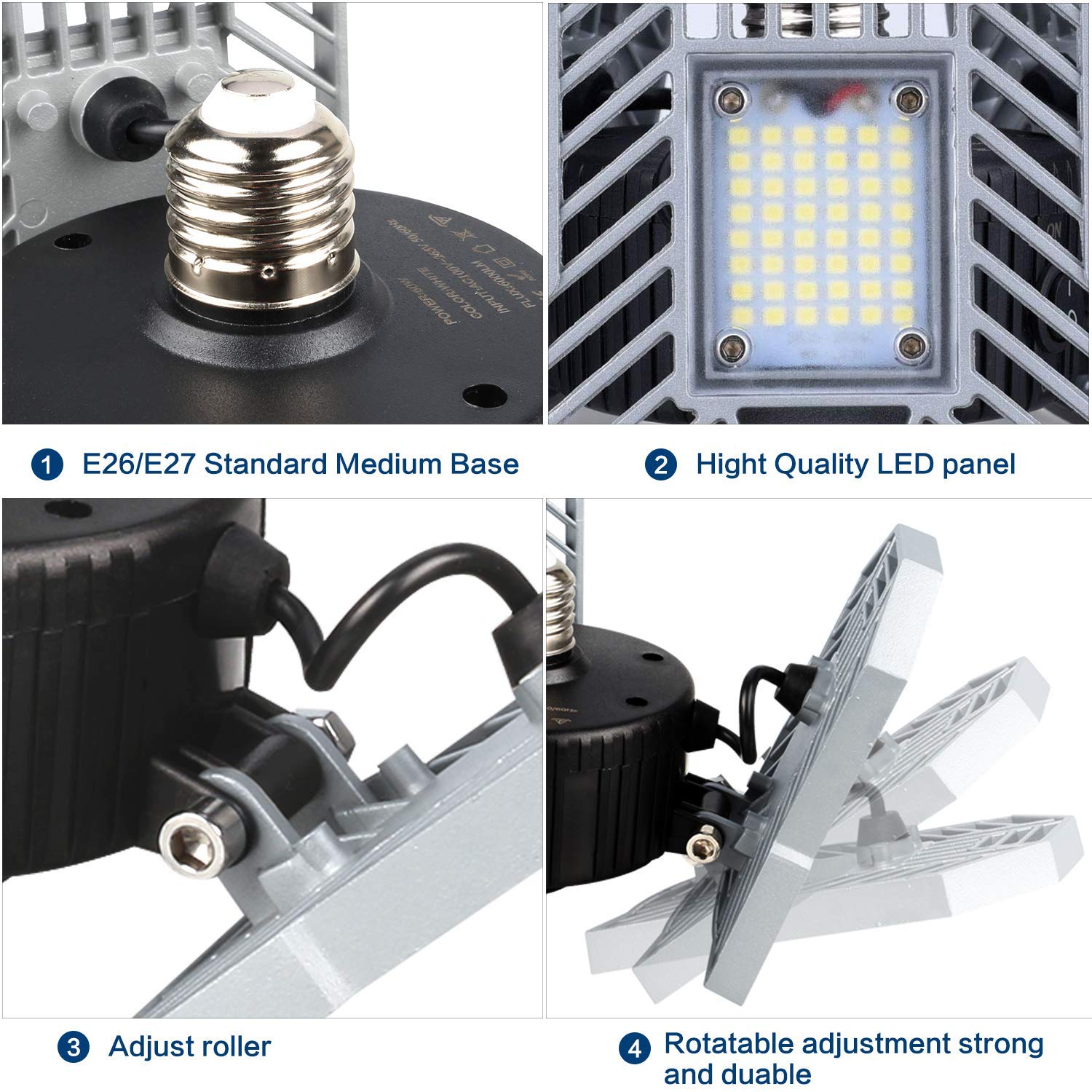 LED Garage Lights, Deformable Led Garage Ceiling Lights 6000 Lumens,Super Bright Led Shop Lights for Garage, Garage Lights with 3 Adjustable Panels, Utility Garage Lighting Led