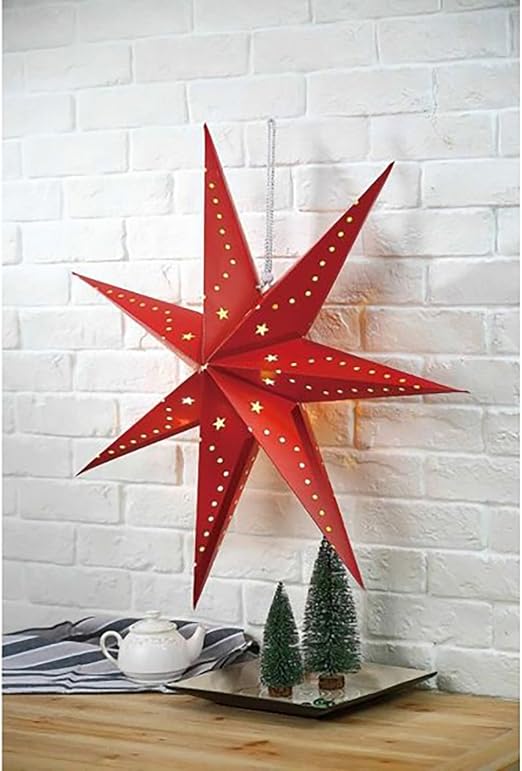 Stella Di Natale Con La Carta.Mojawo Stella Di Carta Xxl A Led 7 Punte Con Stelle Rosse O 70 Cm Amazon It Casa E Cucina