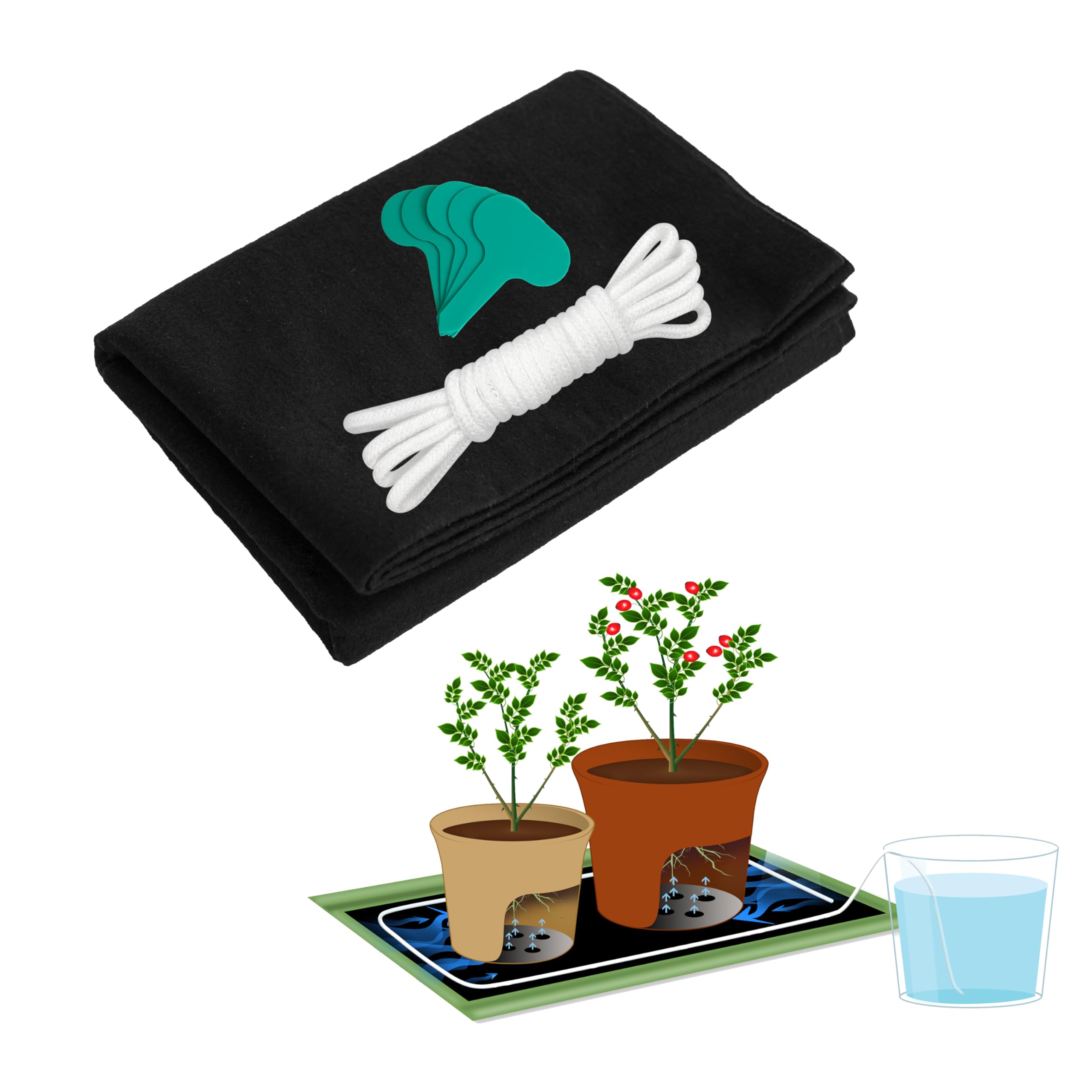 ORIMERC 97cm*80cm Plant Watering Capillary Matting for Plants & 9.5m Self Watering Wick Cord for Seed Trays Seedling Vacation Automatic Waterer Greenhouse Indoor Hydroponic Wicking Rope Matting