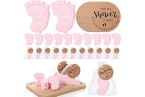 Swiffen 50 Sets Baby Shower Soap Favors for Guests Boy Girl Mini Handmade Scented Soaps with Thank You Tags and Organza Bags for Shower Gender Reveal Party Favors(It's A Girl,Pink Baby Feet)