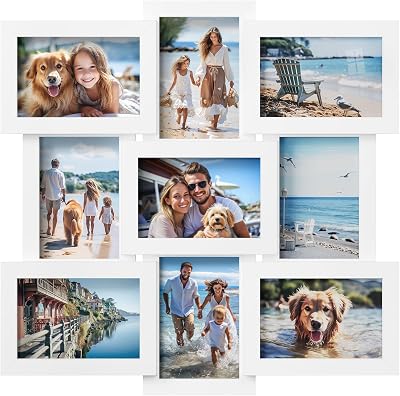 SONGMICS 9-Photo Collage Frame Set 4x6 Glass Backed Wall Mount RPF029W01