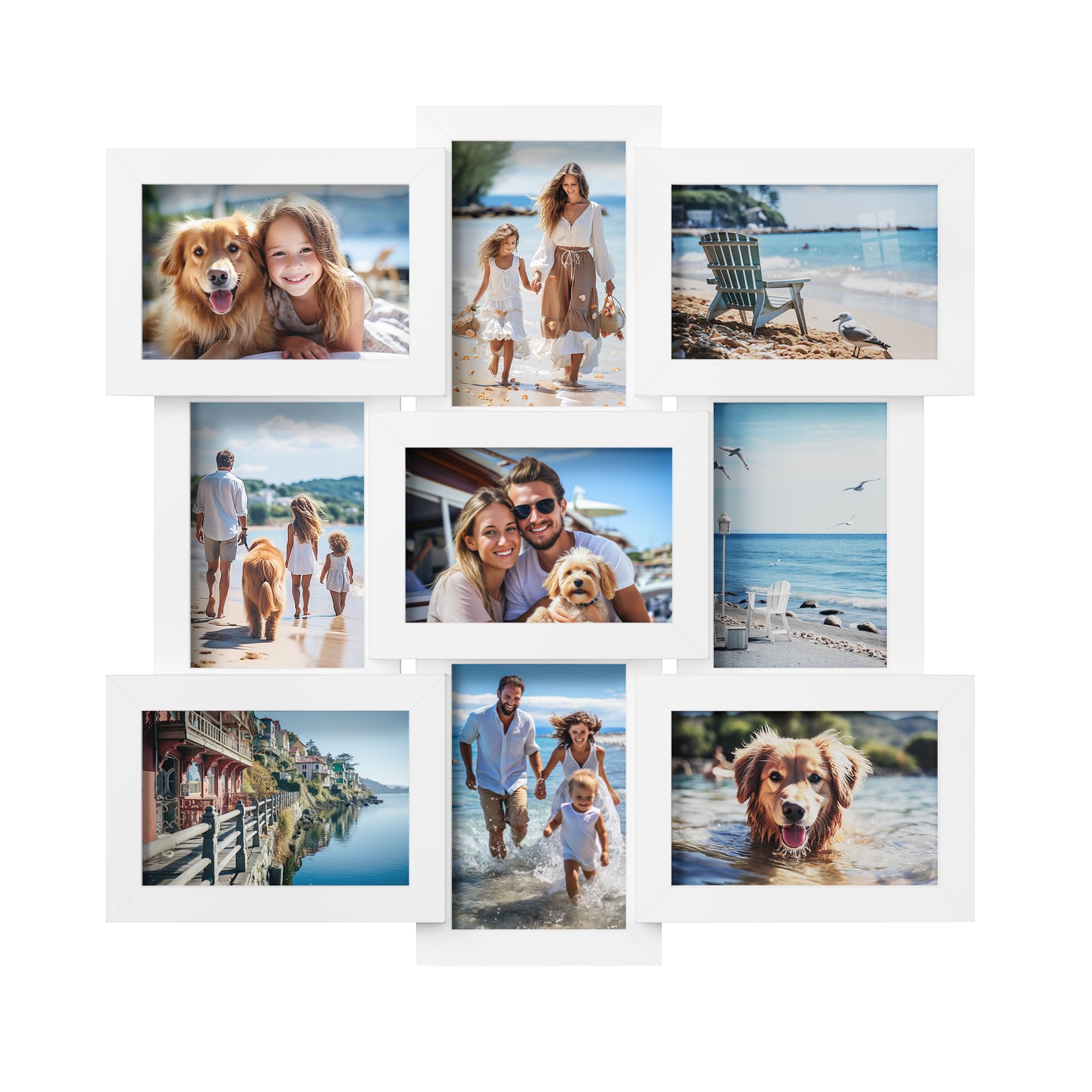 SONGMICS Picture Frame Collage for 9 Photos in 4x6, Picture Frames, Photo Frame Set, Glass, Assembly Required, Wall-Mounted, Family Photos, MDF, Cloud White RPF029W01 — image 1