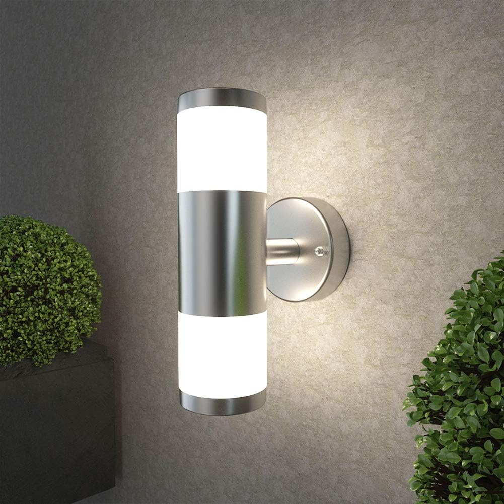 NBHANYUAN Lighting LED Outdoor Wall Light Sainless Steel Outside Wall Lamp for Garden, Bathroom Wall Fixture 3000K Warm White Mains Powered 110V IP44