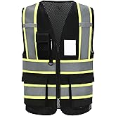 A-SAFETY Mesh High Vis Vest Lightweight Reflective Construction Vest with Pockets Safety Vest for Men/Women