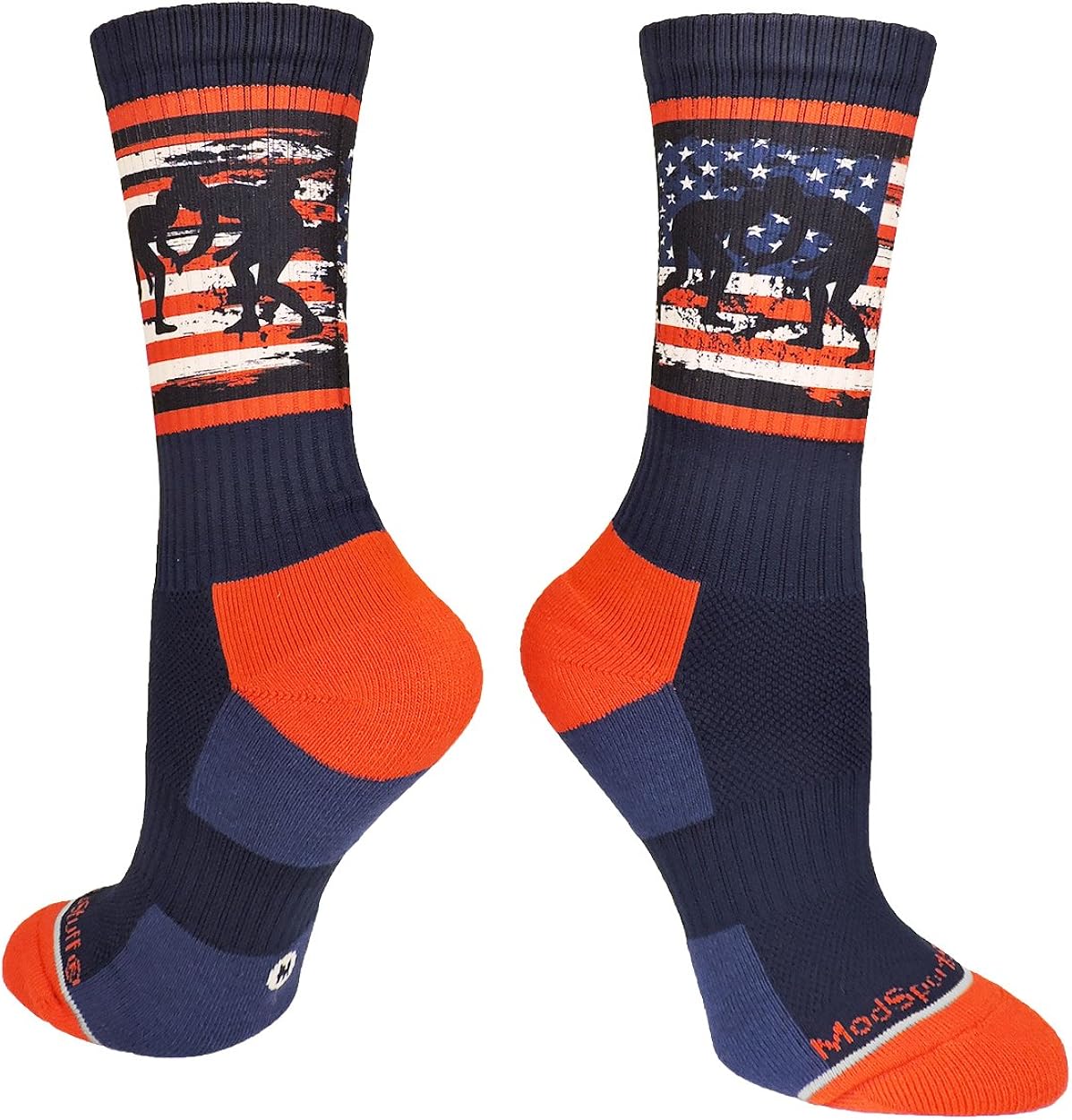 MadSportsStuff USA Flag Fighting Wrestlers Athletic Crew Socks: Clothing