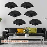 Blulu 4 Pcs Black Folding Hand Fan 9 Inch Oriental Cloth Fabric view 6