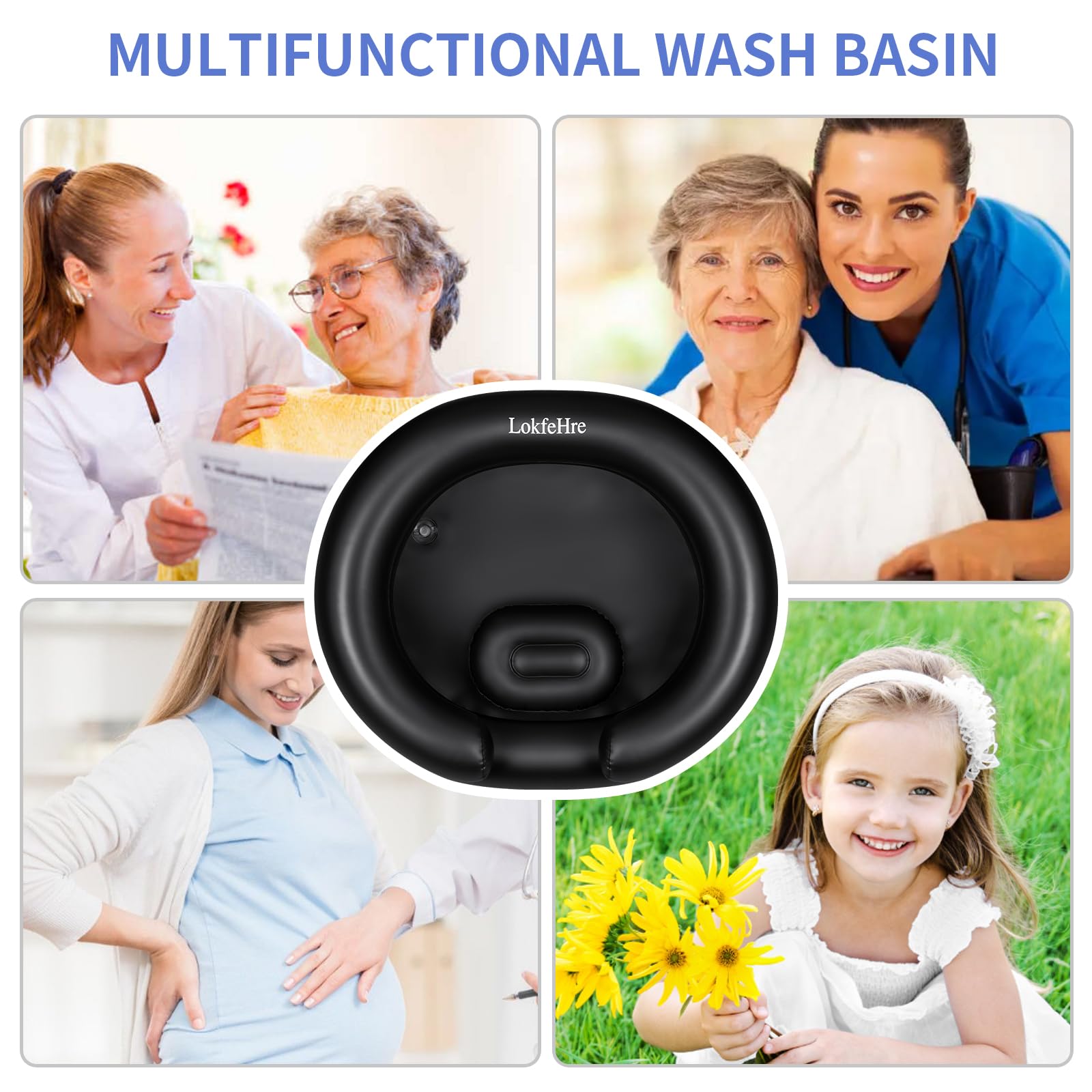 Large Portable Inflatable Hair Washing Basin for Bedridden - Wash Hair in Bed with Inflatable Shampoo Bowl.For Elderly,Disabled,Injured,Ideal Inflatable Sink for Locs Detox (Black)