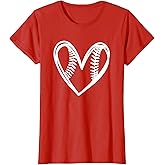 Girls Baseball Outlined Heart Teens Love Cute for Sports Fan T-Shirt