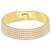 Elfgrass 14K Gold Plated Women’s Tennis Bracelet – Sleek CZ Line Bracelet, Fits 6.0"–7.2" Wrist – Sparkly Everyday Jewelry Gift, Contemporary Tennis Bracelets for Women