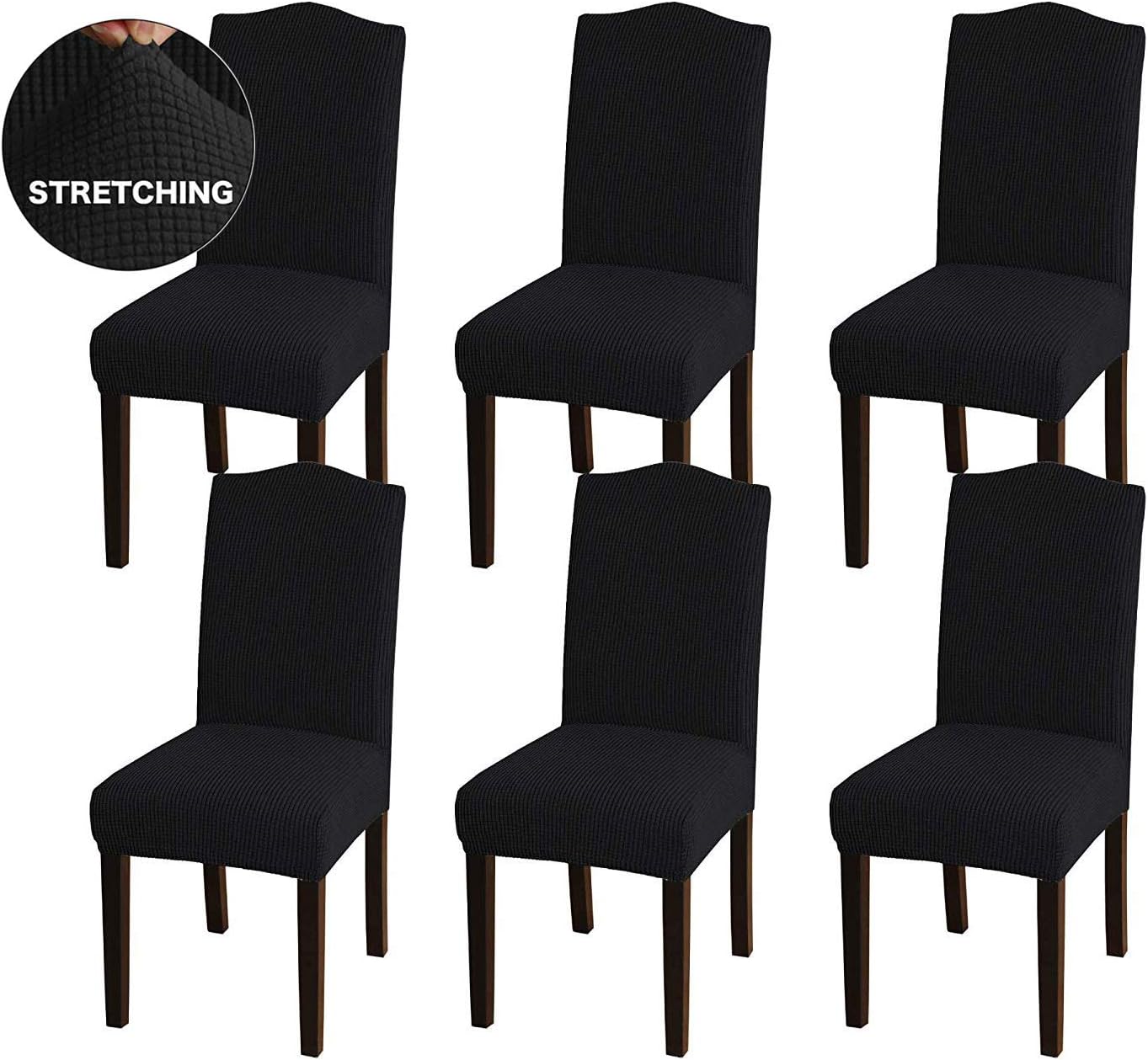 Awland Stretch Jacquard Dining Chair Slipcovers Removable Short Dining Chair Covers Seat Slipcover Kitchen Parson Chair Protector for Hotel, Ceremony, Banquet Wedding Party Set of 6 - Black