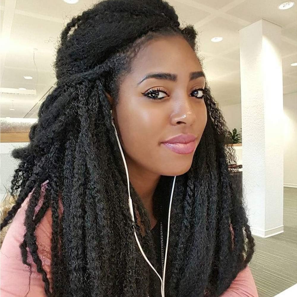 AISI HAIR Long Dreadlock Wig Marley Hair for Twists Wigs for Black Women Synthetic Fiber 16 Inch Black Color