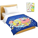 Spongebob Bedspread Twin Set for Kids - Bundle with Quilted Bedspread for Full Bed Plus Stickers, More | Spongebob Twin Bedding Set for Boys, Girls