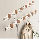 Nolbiph Coat Rack Wall Mount,White Wall Hooks Adhesive & Screw in,Anti-Tear Wooden Ball Hook Rail, Heavy Duty Metal Coat Hanger Wall Mount for Entryway, Bathroom, Bedroom, Kitchen 2PACK(6-tri Hooks)