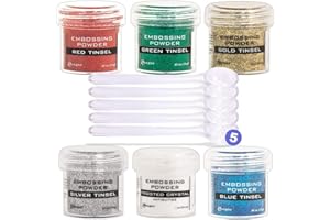 GENERIC Ranger Metallic Embossing Powder Set, Embossing Powder Spoons, Red Tinsel, Green Tinsel, Gold Tinsel, Silver Tinsel, Frosted Crystal and Blue Tinsel