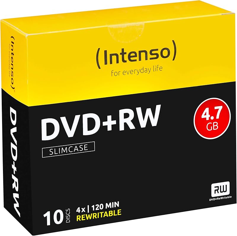 Intenso DVD+RW Blank Rewritable Discs 4.7 GB 4x Speed Slim Case Pack of 10