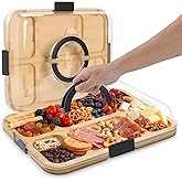 Bamboo Charcuterie Boards with Lid, Travel Portable Cheese Board & Serving Tray with Clear Cover, Charcuterie Boxes for Picnic, Kitchen, Housewarming Gifts for Women & New Home (6 Compartments)