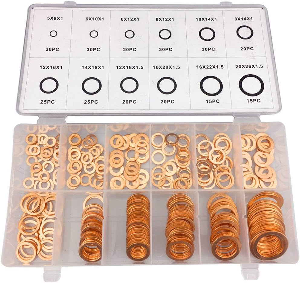 BaiFM Flat Ring Copper Washer Gasket Assortment Flat Metric Sealing Washers Set
