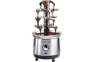 Nostalgia 4 Tier Electric Chocolate Fondue Fountain Machine for Parties - Melts Cheese, Queso, Candy, and Liqueur - Dip Straw