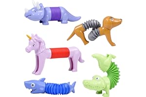 Boxgear 5-Pack Pop Tubes Mixed Animal Fidget Toys – Sensory Tubes for Toddlers – Cute Animal Sensory Fidget Toys for Girls and Boys – Stress-Relief Pop Sound Spring Toddler Sensory Toys