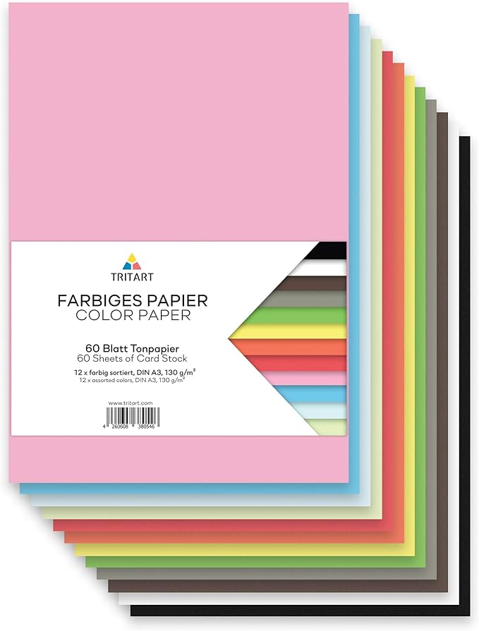 Tritart Bastelpapier A3 300g/m² - 60 Blatt Pastellfarbenes Papier Für Kreative Projekte