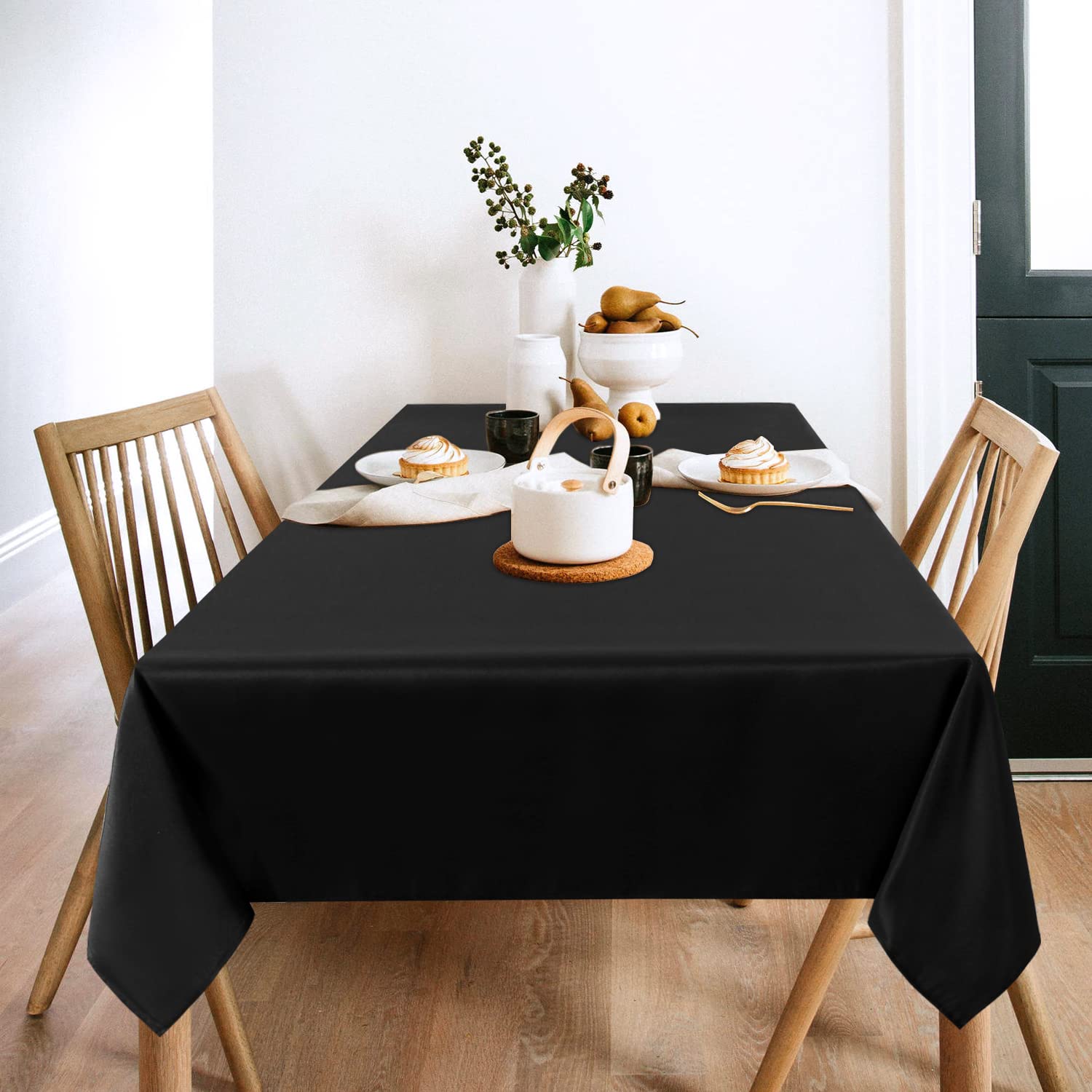 sancua 2 Pack Black Tablecloth 60 x 102 Inch, Rectangle 6 Feet Table Cloth - Stain and Wrinkle Resistant Washable Polyester Table Cover for Dining Tables, Buffet Parties and Camping