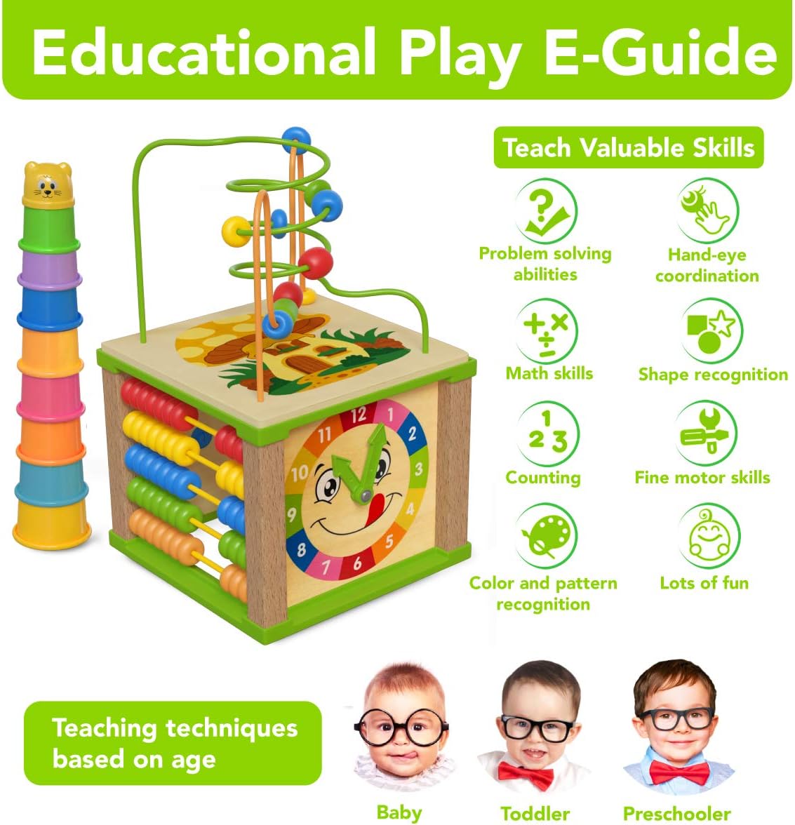 toyventive wooden kids baby activity cube girls gift set 1st birthday gifts toys for 1 one