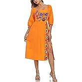 YZXDORWJ Women's Mexican Dress Boho Embroidered Summer Casual Off Shoulder Short Vacation Dress