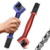 ALPENKOK 2 Pcs Motorcycle Chain Brush, 3-Sided O-Ring Safe Cleaning Set | ATV Chain Cleaner Tool with Long Sprocket End, Soft Nylon Bristles Gentle on O-Ring Seals, No Removal Needed, Red and Blue