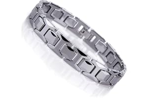 Urban Jewelry Stunning Solid Tungsten Link Bracelet for Men Polished Link, Puzzle, Ceramic Style (Silver, Black, 18K Gold Plated Option)