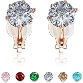 EVEVIC Austrian Crystal Round Cilp On Stud Earrings for Women 14K White Gold Plated Non Pierced for Sensitive Ears Jewelry Gifts for Anniversary