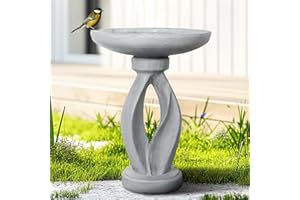 SunJet 21.8 Inch Heigh Modern Concrete Bird Bath – Sleek & Minimalist Design, birdbath Sturdy & Elegant, Enhances Garden, Patio, Yard, Lawn Décor