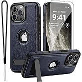USLOGAN for iPhone 16 Pro Max Leather Case, Built-in Invisible Alloy Stand, Compatible with MagSafe Accessories,【Upgraded】 Strong Magnetic, Kickstand Phone Cover 2024 6.9 Inch (Blue)