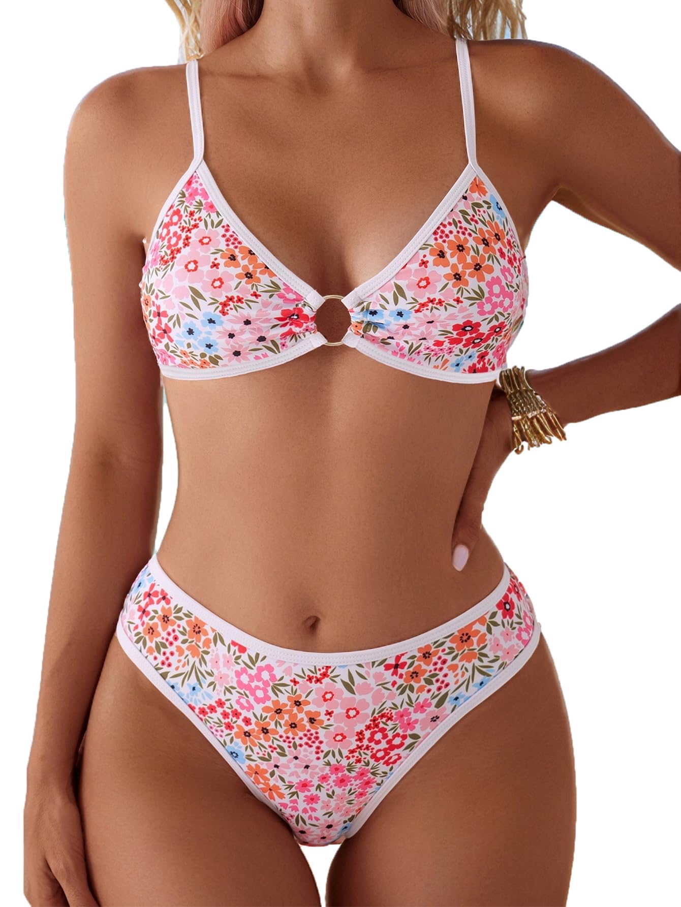 Fanuerg Women's Triangle Bikini Sets O Ring Linked