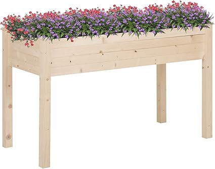 Amazon Com Outsunny 48 Wooden Raised Garden Bed Diy Paint With 8 Drainage Holes Elevated Planter Box Stand For Backyard Patio To Grow Vegetables Herbs And Flowers Natural Garden Outdoor