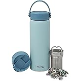 MIRA 18 oz Tea Infuser Thermo - Stainless Steel Travel Bottle with Removable Strainer for Loose Leaf Tea - Insulated Hot & Cold Brew Steeper - Pearl Blue