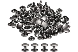 uxcell 100 Sets Leather Rivets, 9mm Double Cap Rivets 8mm Height Metal Studs Rivet for Leather Craft Repair DIY Purse Belts B