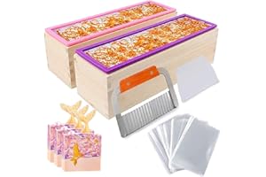 YGEOMER Silicone Soap Mold for Soap Making, Rectangular Loaf Soap Mold with Wooden Boxes, 2 Cutters and 100pcs Bags, 2pcs, 42oz