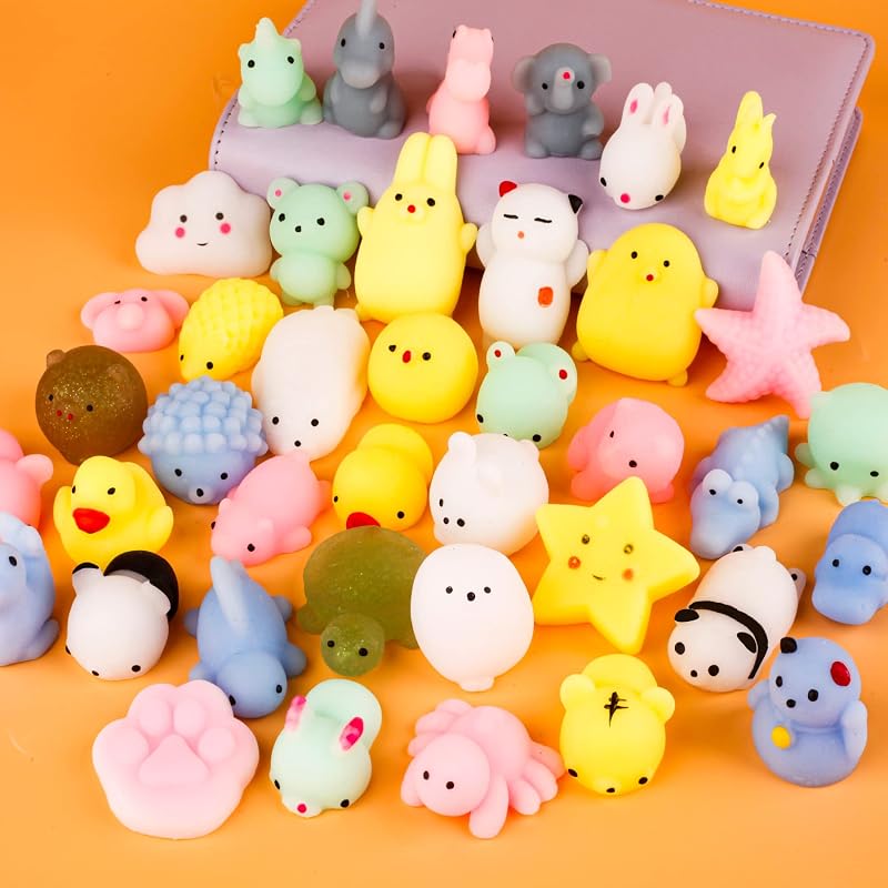 twoonto 40 Mini Squishy Pack Soft Mochi Kawaii Animal Fidget Toys Stress Relief