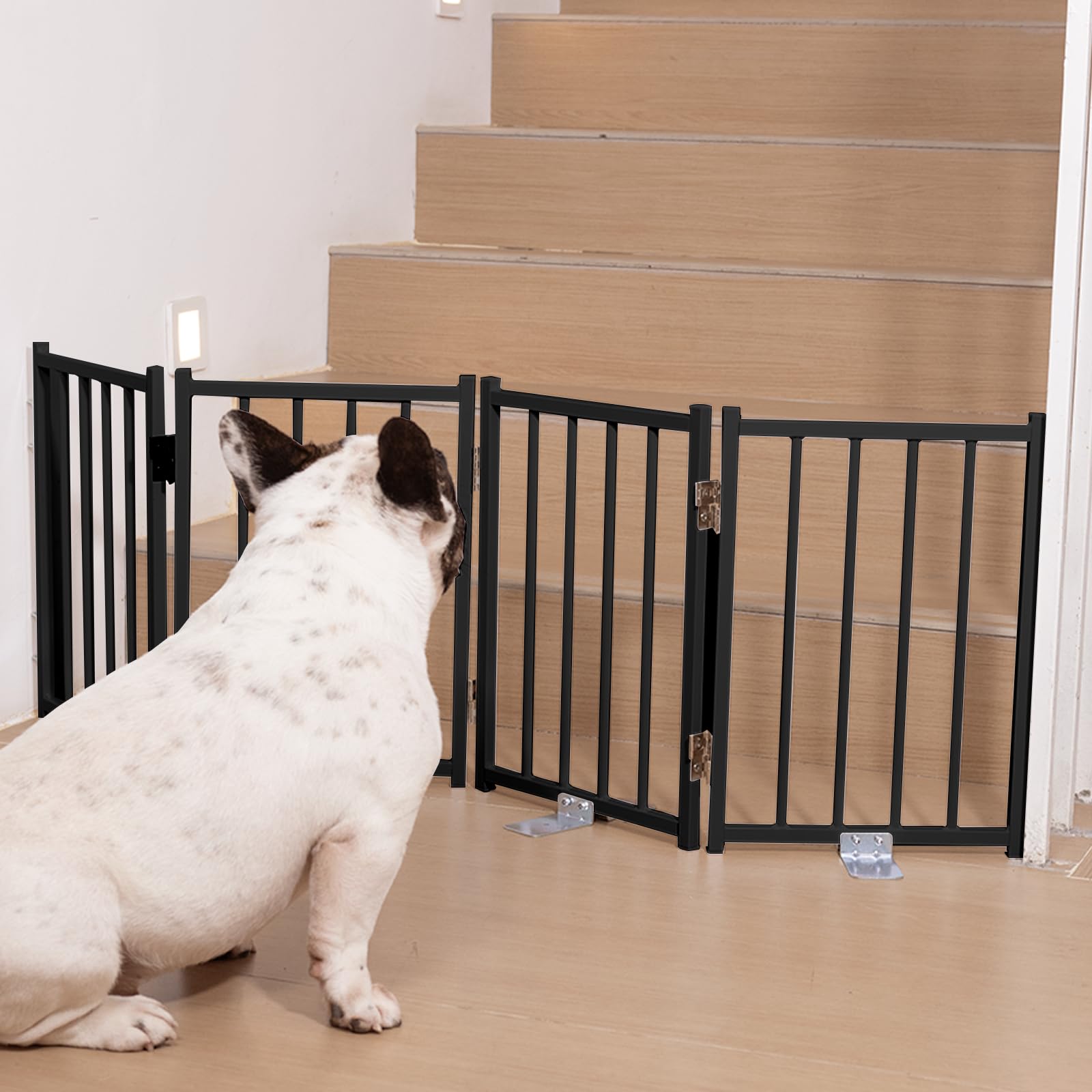 Photo 1 of No Pawblems Free Standing Short Dog Gate, 16.5'' Tall Foldable Dog Fence for Indoor & Outdoor, Up to 46 Inch Extra Wide Puppy Gate for Stairs, Hallways, Doorways, Deck, Yard (Black, 4 Panels)