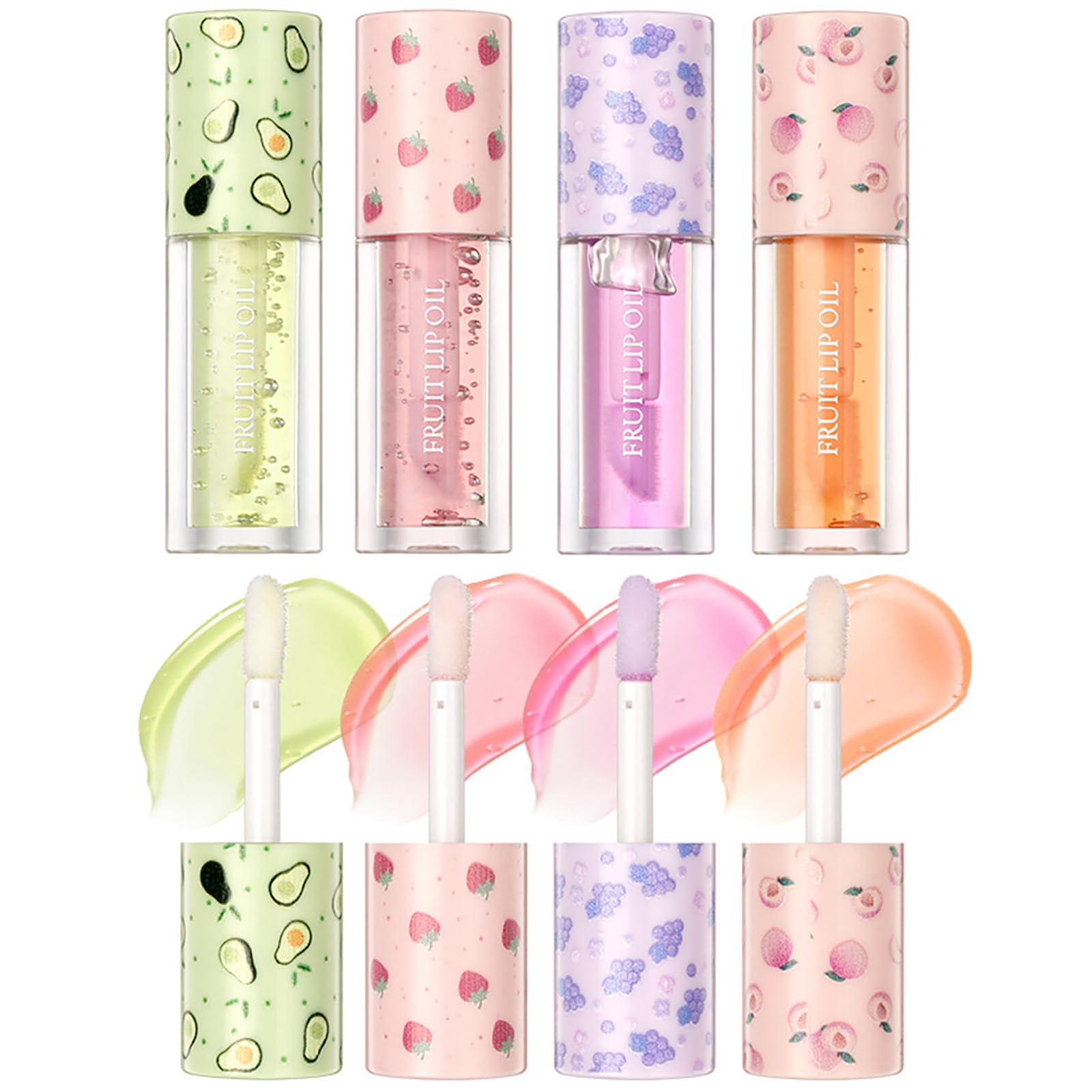 Lip Gloss Set 4 Pack Fruit-Flavored Lip Glow Oil for Hydrated & Moisturizing Lips Transparent Colorless Moisturizing Lip Lotion- Comprehensive Lip Care Kit - Beauty Gift for Women