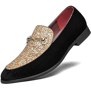 Men's Loafers Dress Shoes Slip-on Sequins Tuxedo Lightweight Mocasines | Luxury Velvet Suede Upper Sparkly Sequins,Comfortabl