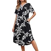 Kabento Nightgowns for Women Soft Cotton Short Sleeve Botton Night Gowns Long Sleepwear with Pockets