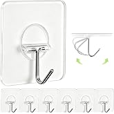JINSHUNFA Adhesive Wall Hooks No Drill Clear Heavy Duty,13LB Sticky 8 Pack | Waterproof Transparent Sticky Hooks for Hanging,13lbs Max Load No Damage,Ideal for Towel,Coat,Bathroom,Kitchen,Home