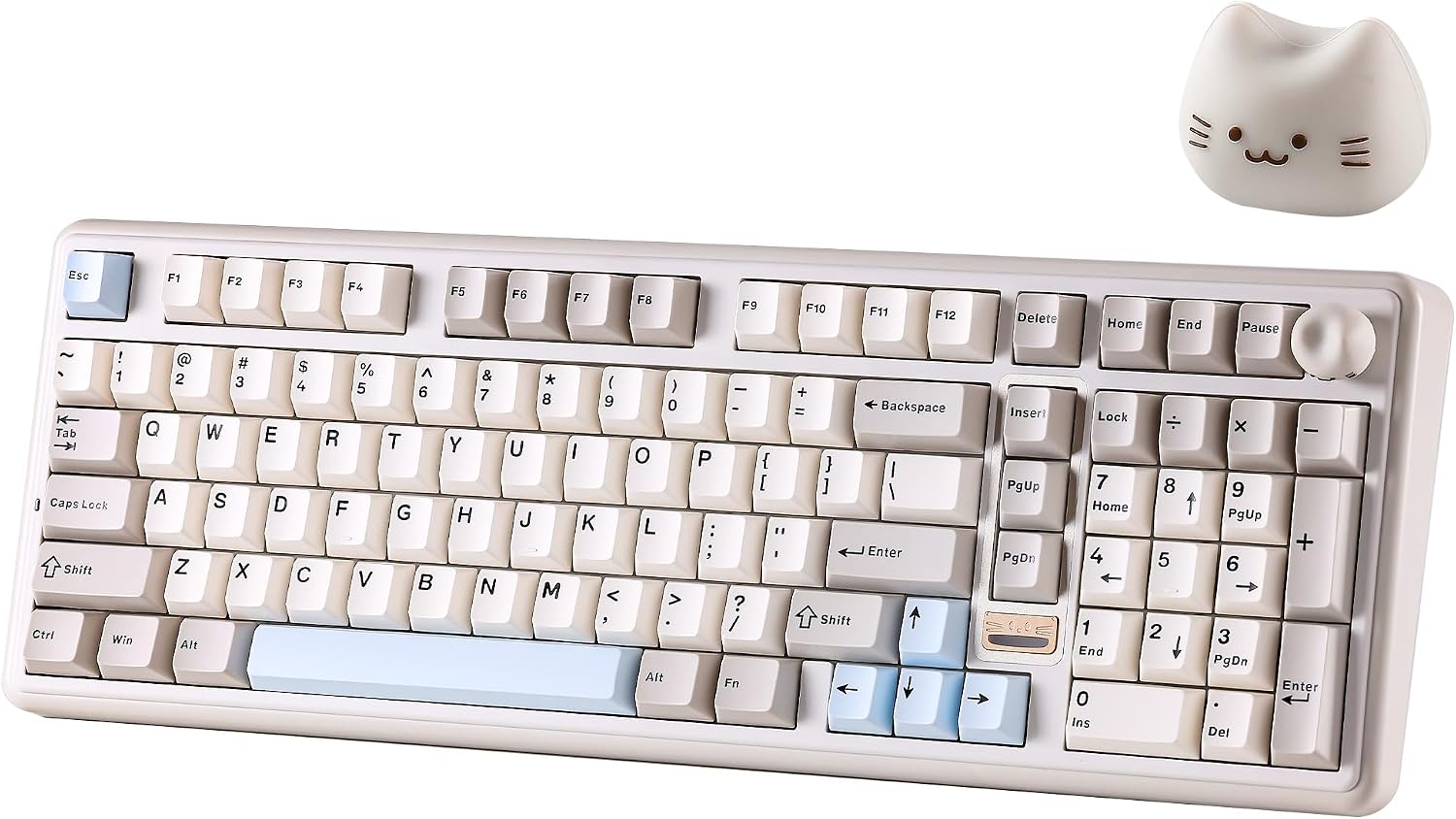 YUNZII B98 PRO QMK/VIA Wireless Mechanical Gaming Keyboard, 96% Layout with Numpad and Cute Cat Knob, BT/2.4G/USB-C, Pre-Lubed Switch Hot Swap Gasket, RGB for Win/Mac (Beige, Milk V2 Linear Switch)