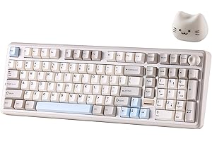YUNZII B98 PRO QMK/VIA Wireless Mechanical Gaming Keyboard, 96% Layout with Numpad and Cute Cat Knob, BT/2.4G/USB-C, Pre-Lubed Switch Hot Swap Gasket, RGB for Win/Mac (Beige, Milk V2 Linear Switch)