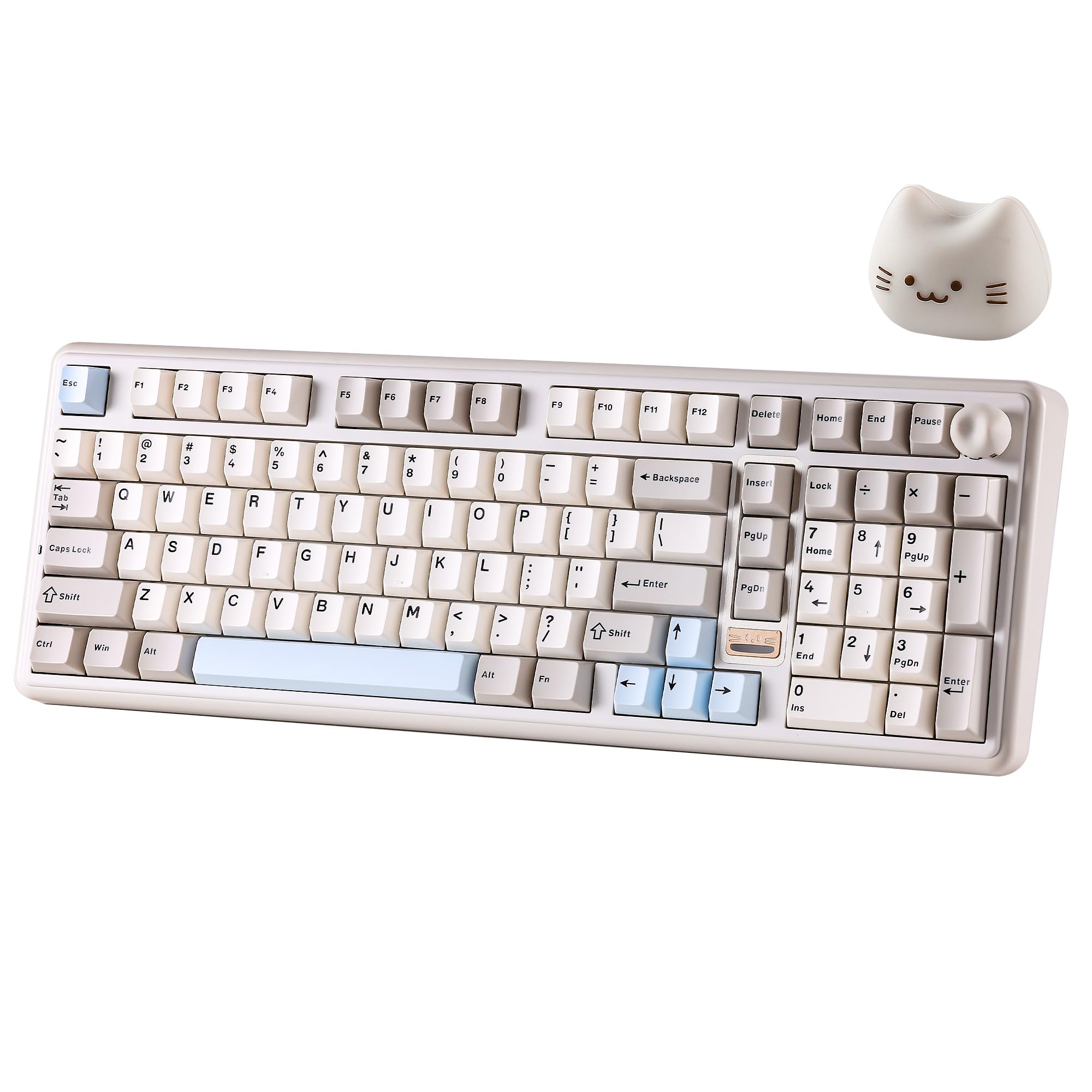 Photo 1 of YUNZII B98 PRO QMK/VIA Wireless Mechanical Gaming Keyboard, 96% Layout with Numpad and Cute Cat Knob, BT/2.4G/USB-C, Pre-Lubed Switch Hot Swap Gasket, RGB for Win/Mac (Beige, Milk V2 Linear Switch)