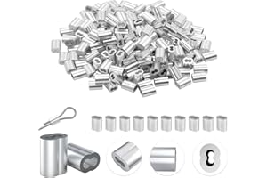 Mostantu 200Pcs 3/32''(2.5mm) Aluminum Wire Crimping Loop Sleeve Wire Rope Sleeves Double Barrel Cable Ferrule for Cable Line